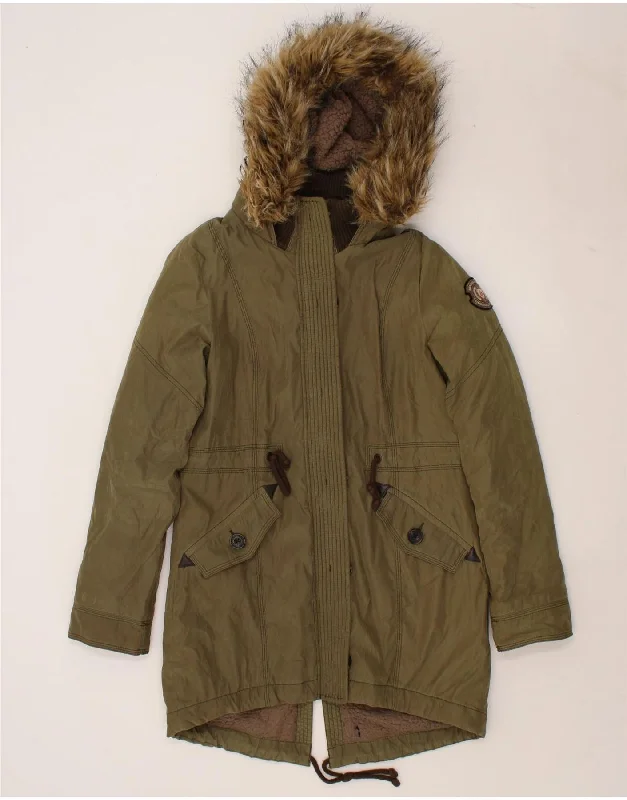 ABERCROMBIE & FITCH Womens Hooded Parka Jacket UK 10 Small Khaki Polyester