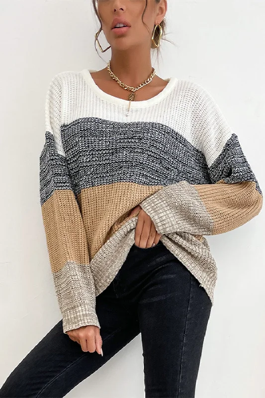 Perfee Striped Round Neck Long Sleeve Sweater