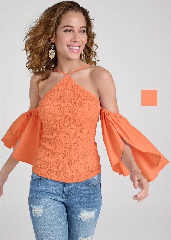 Smocked Fitted Top - Orange