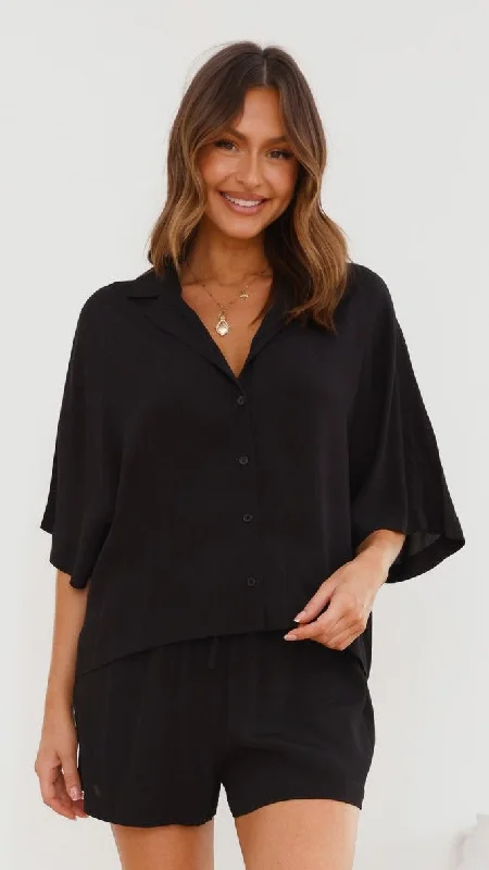 Edita Button Up Top - Black