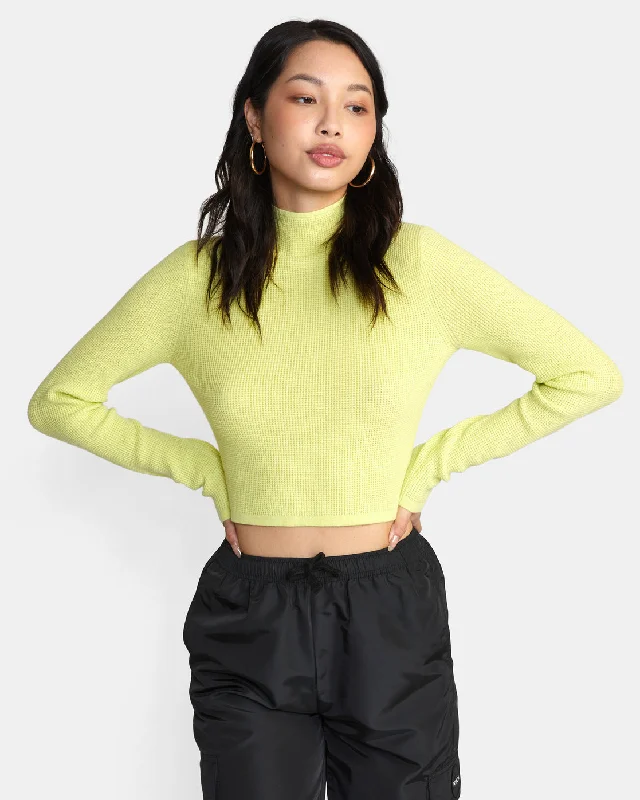 Après Sweater Long Sleeve Crop Top - Lime Yellow