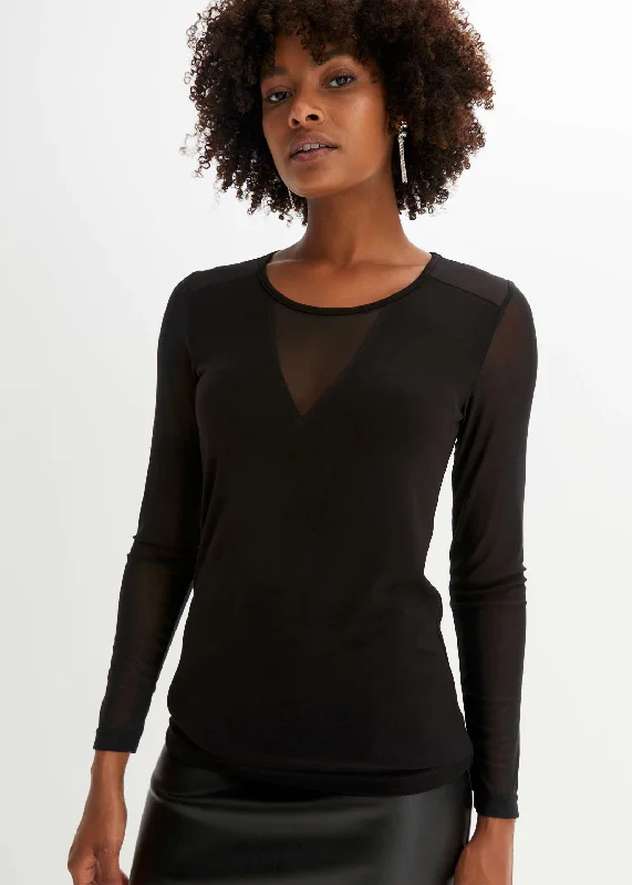 Mesh Sleeve Top - Black