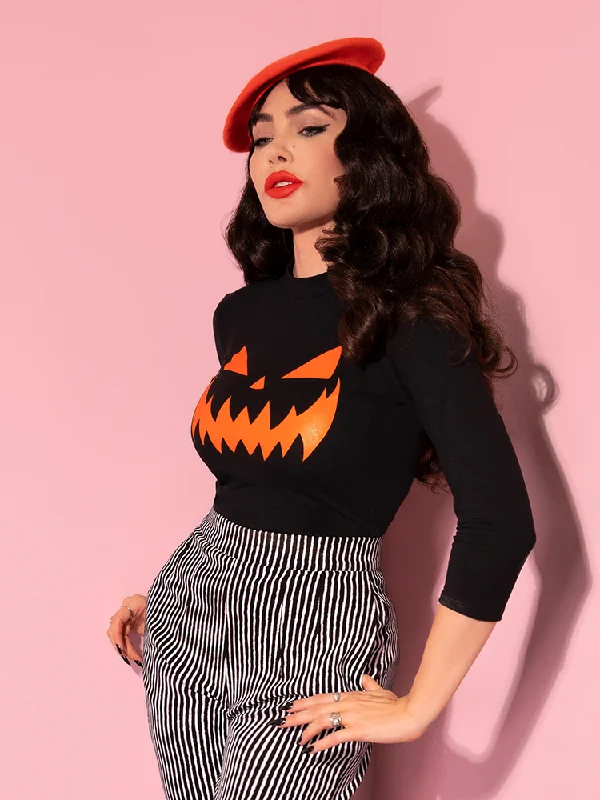 Pumpkin King 3/4 Sleeve Top in Black and Orange - Vixen by Micheline Pitt