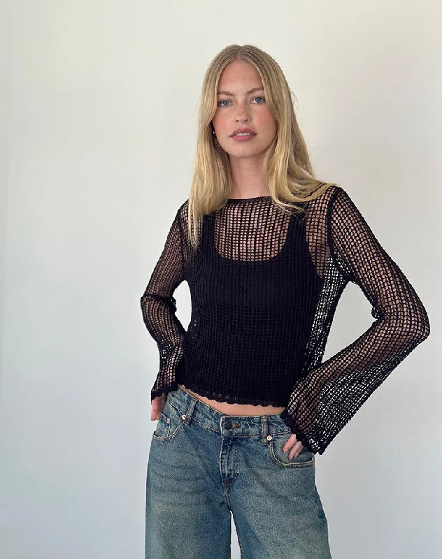 Jessamyn Open Knit Jumper in Black