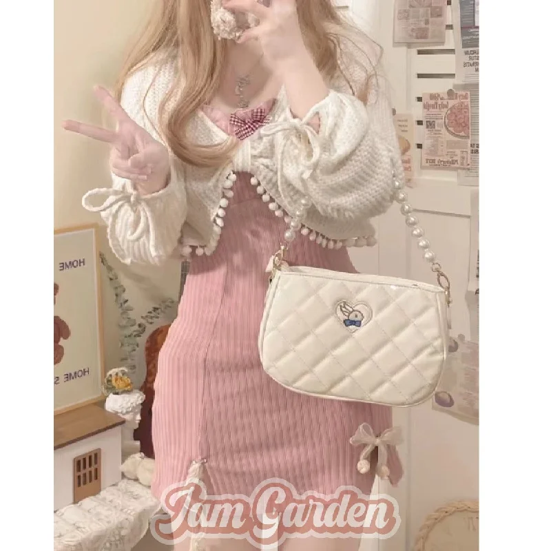 [100% Sweet] New Japanese Sweet Suspender Bowknot Dress Jacket Two-piece Set