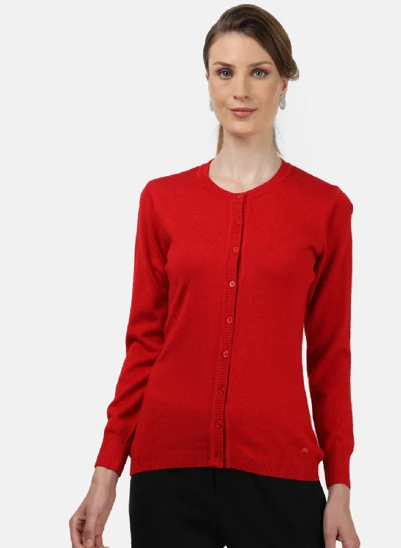 Women Red Solid Cardigan