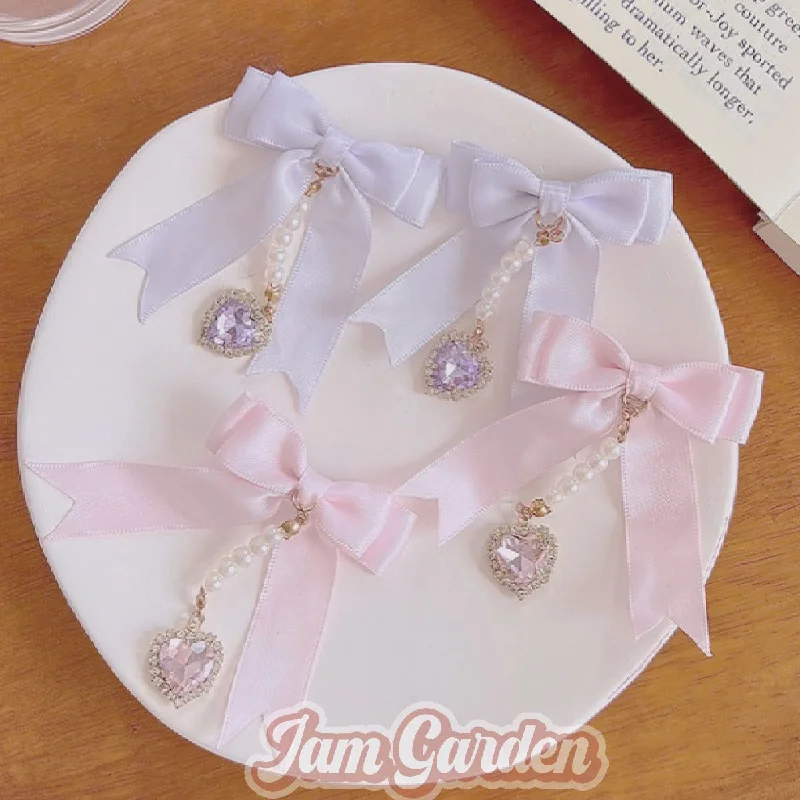 Sweet Double Bowknot Hairpin Pearl Pendant Princess Cute Double Ponytail Pair Clip