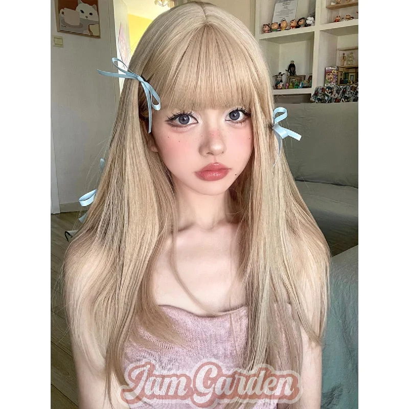 Long Straight Hair Cute Lolita Golden Japanese Wig