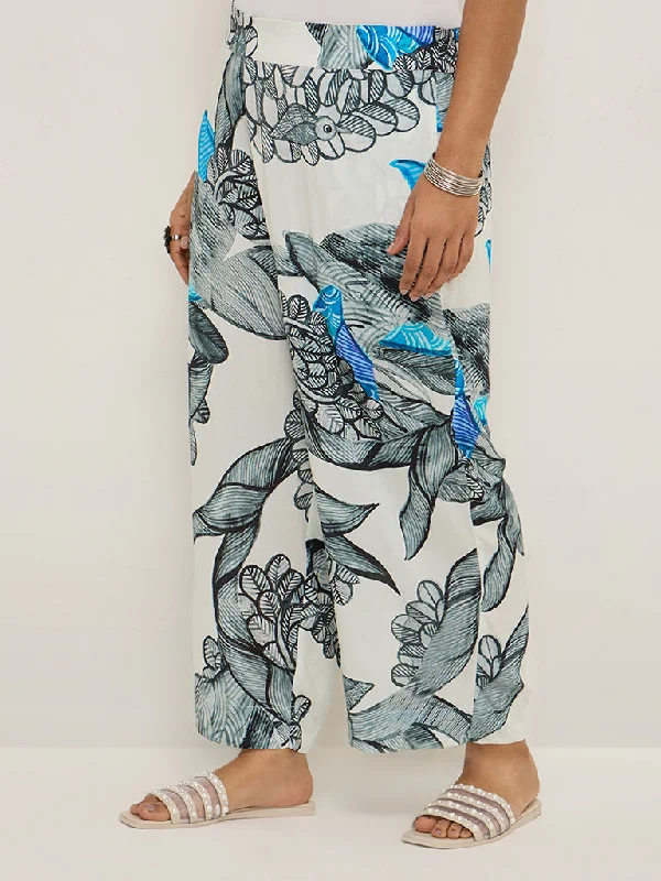 Diza White Gond Printed Ethnic Pants