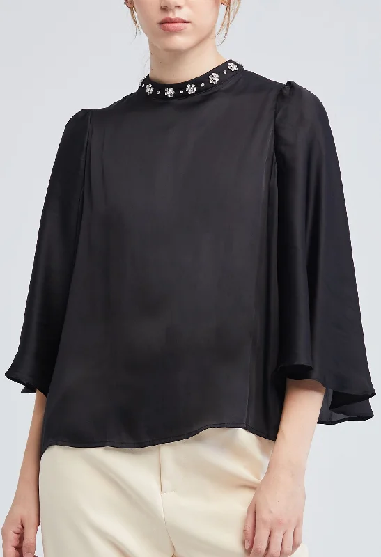 Embellished Cape High Neck Blouse