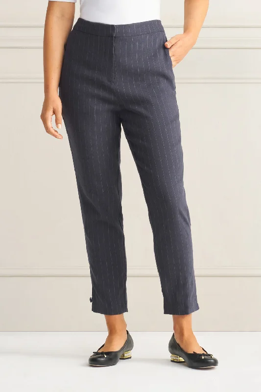 Tab Detail Linen Pant - Charcoal Pinstripe