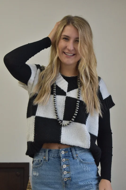 Black & Ivory Checkered Sweater