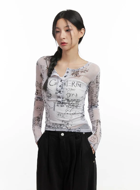 Graphic Sheer Slim-Fit Top CN426