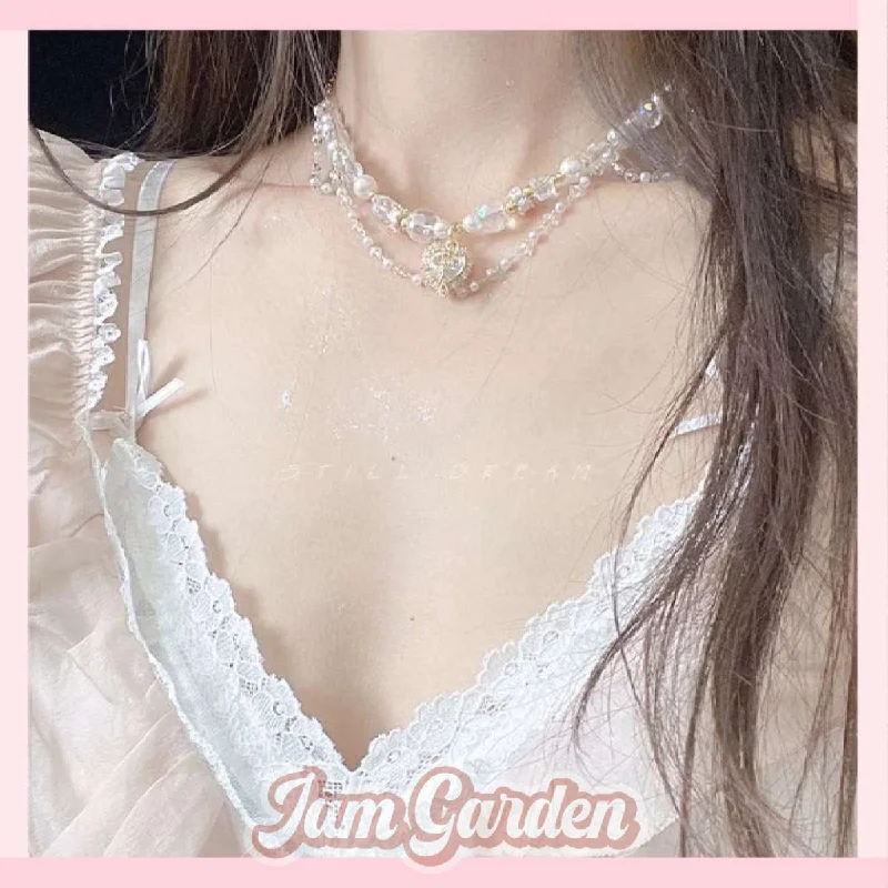 Pearl Double Layer Necklace Women's Heart Zircon Clavicle Chain Women's Light Luxury Short Necklace