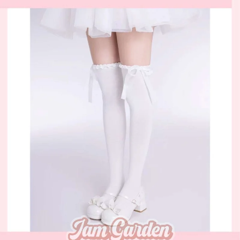 White Knee Socks Velvet Bow Lace High Socks Pure Lust Japanese Jk Thigh Socks