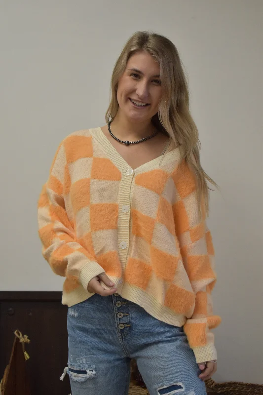 Checkered Apricot Sweater