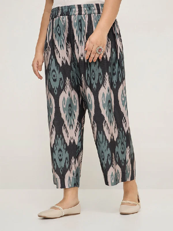 Diza Black Ikat-Printed High-Rise Ethnic Pants