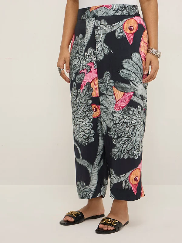 Diza Black Gond Printed Ethnic Pants