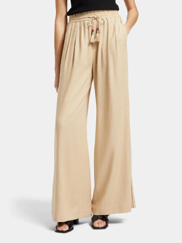 Linen blend pull-on pants