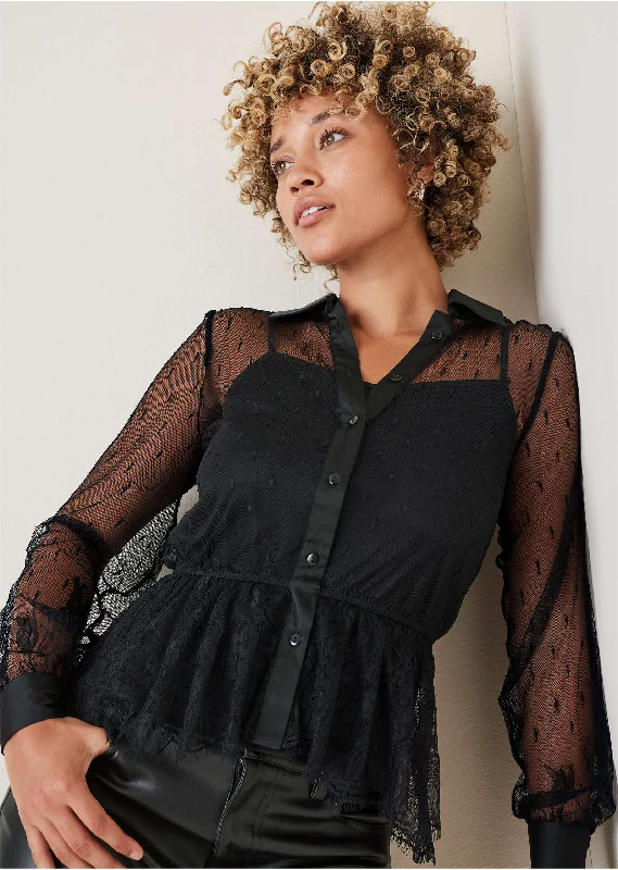 Sheer Lace Blouse - Black