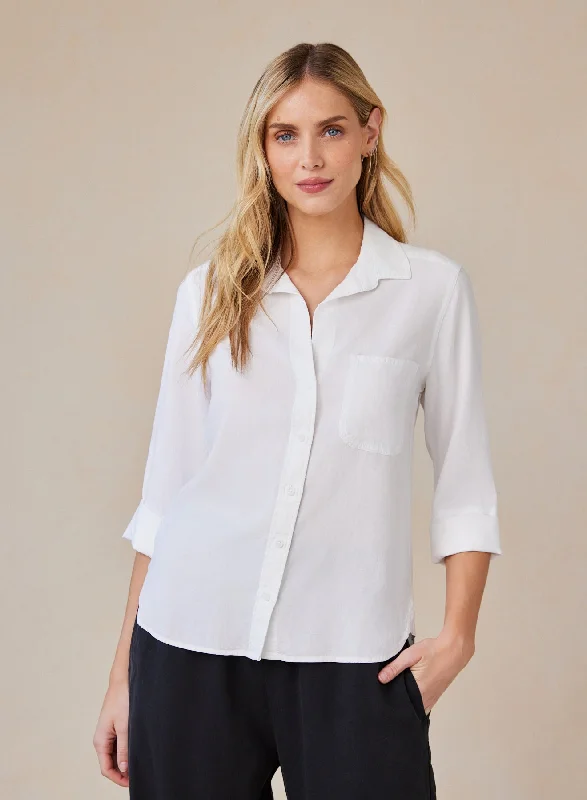 Shirt Tail Button Down - White