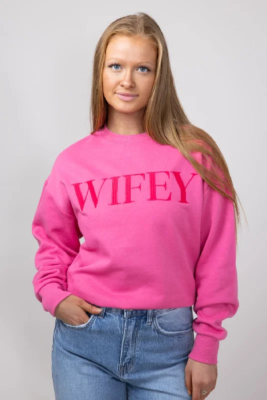 1897 Active Embroidered Wifey Sweatshirt for Women in Pink | GT078-BUBBLEGUM-WEB