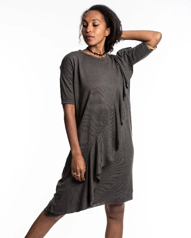 Diagonal Frill Dress in Gray