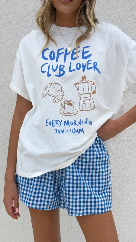 Coffee Club Lover Top and Shorts Set - White/Blue