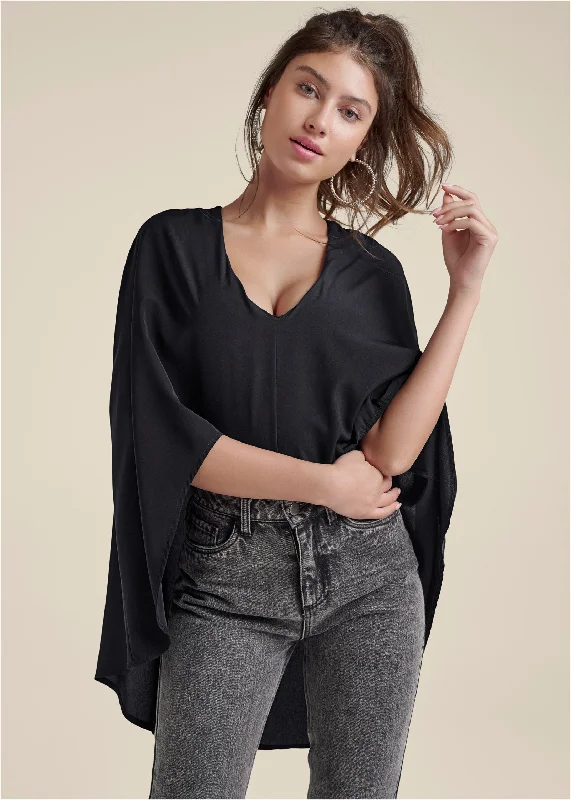 V-Neck Cape Bodysuit - Black