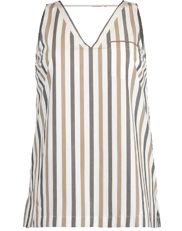 Cotton Poplin Stripe V-Neck Top