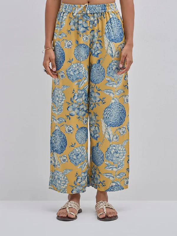 Utsa Yellow Floral Patterned High-Rise Ethnic Pants