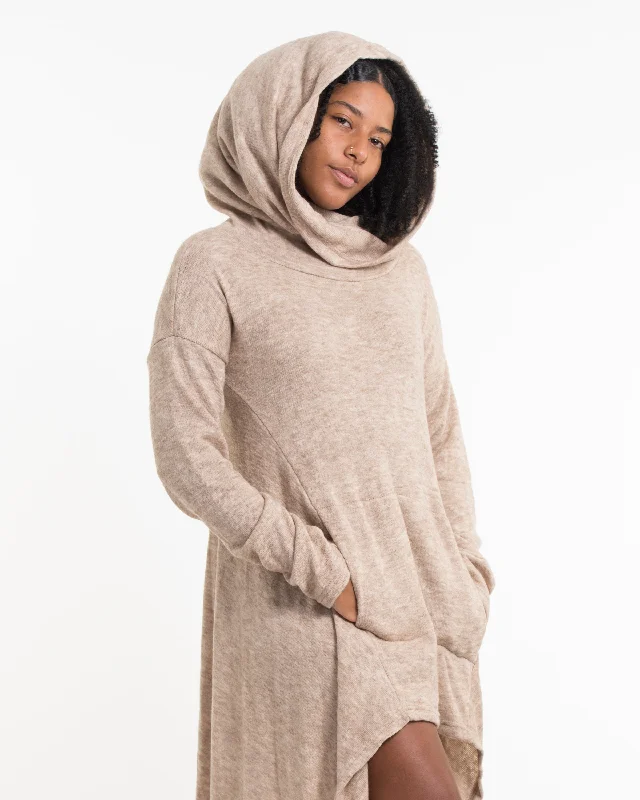 Ultra Long Hooded Sweater in Cream