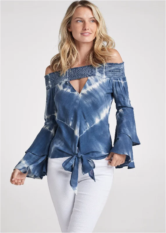 Tie Dye Off The Shoulder Top - Blue Multi