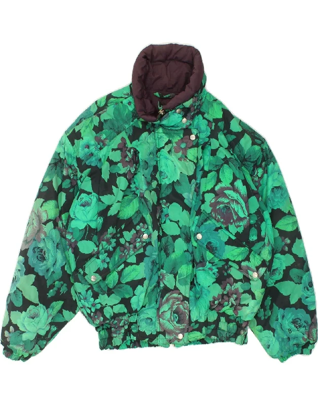 BELFE Womens Padded Jacket IT 42 Medium Green Floral Nylon