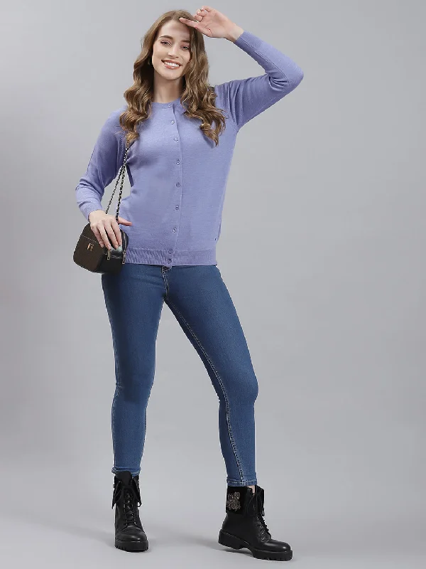 Women Purple Solid Cardigan