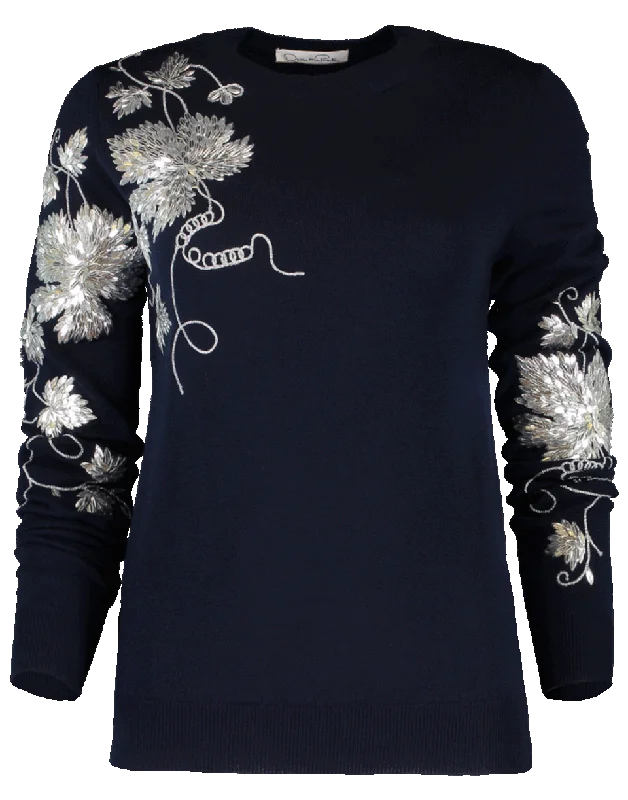 Silver Embroidery Crewneck Sweater