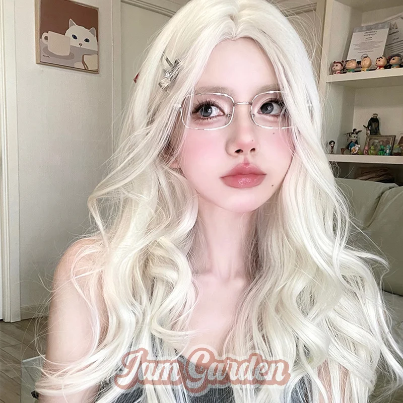 Platinum Fashion Natural Lovely Lolita Realistic Scalp Mid Part Long Curly Hair