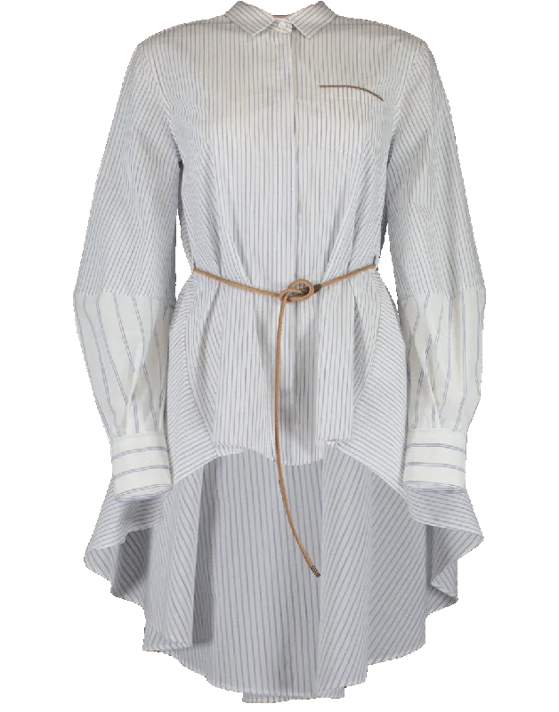 Hi-Low Striped Belted Blouse