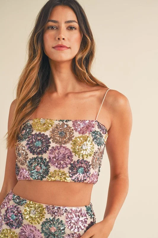 Get This Party Started Floral Sequin Crop Top - Final Sale