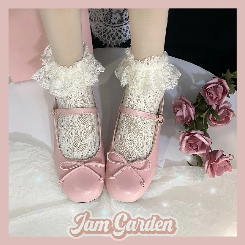 Little Sweetheart Bowknot Buckle With Round Toe Chunky Heel Mary Jane Shoes