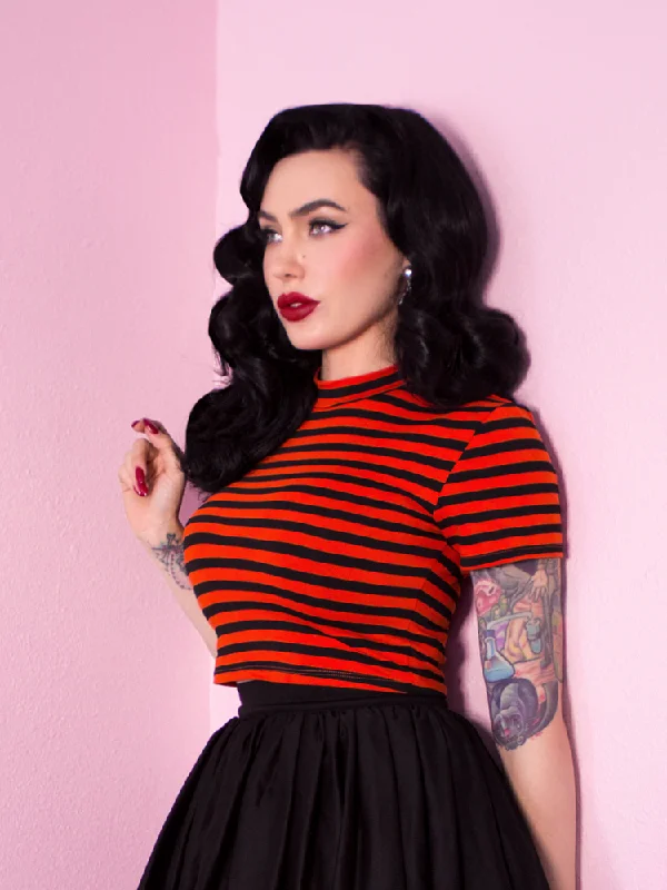 Bad Girl Crop Top in Orange and Black Stripes - Vixen by Micheline Pitt