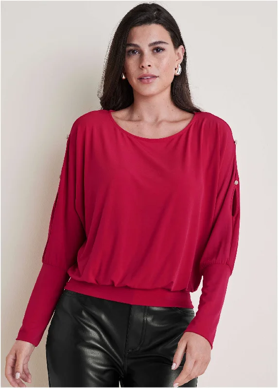 Bling Cold-Shoulder Blouse - Barberry