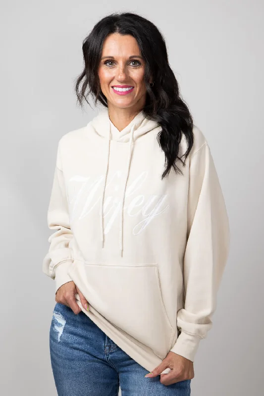 1897 Active Wifey Embroidered Hoodie for Women in Cream | JT122-CREAM