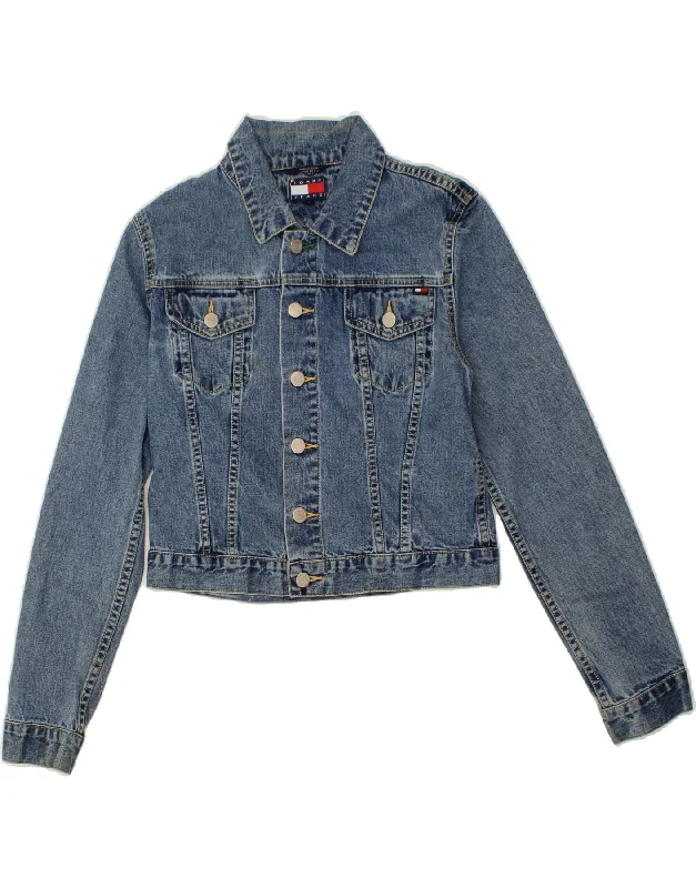 TOMMY HILFIGER Womens Crop Denim Jacket UK 12 Medium Blue