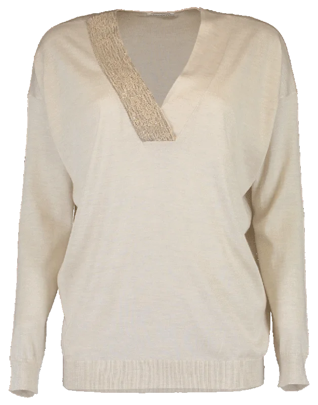 V-Neck Paillette Pullover