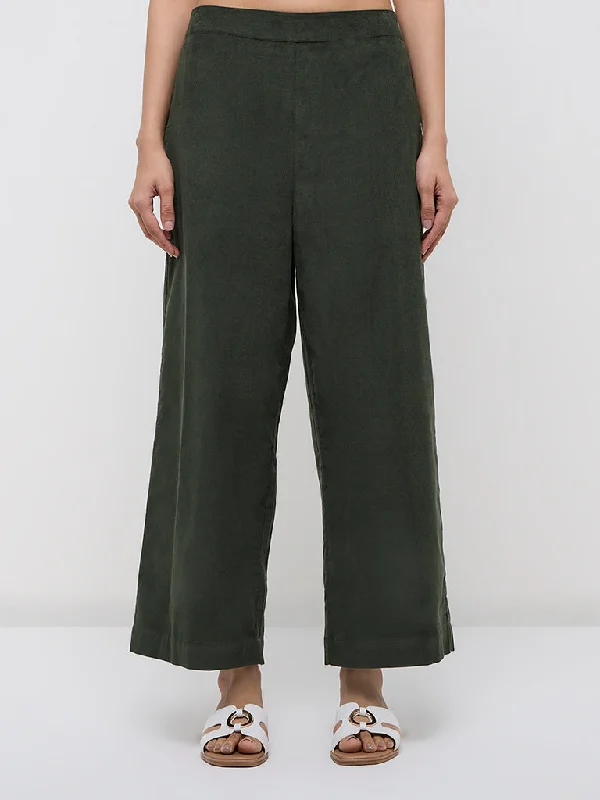 Utsa Olive Corduroy Cotton Ethnic Pants